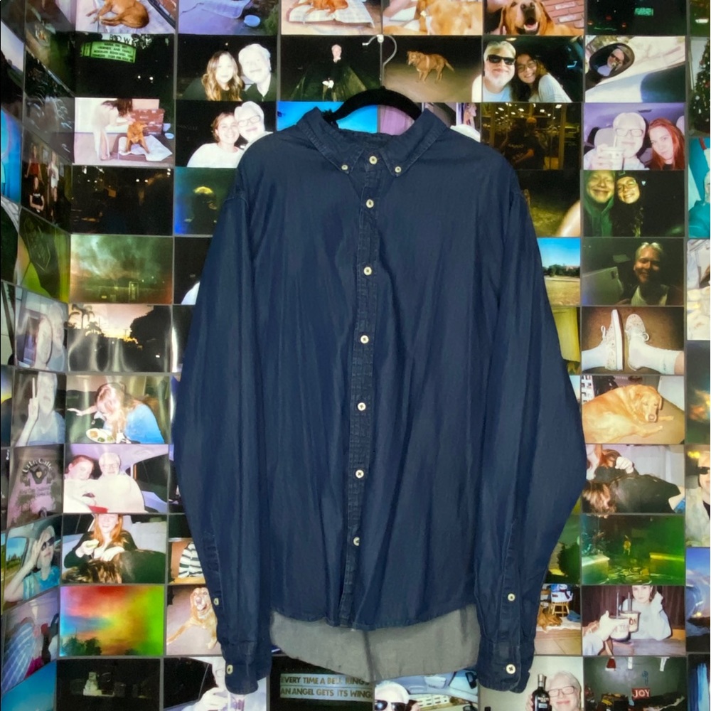 Denim print button up shirt!!